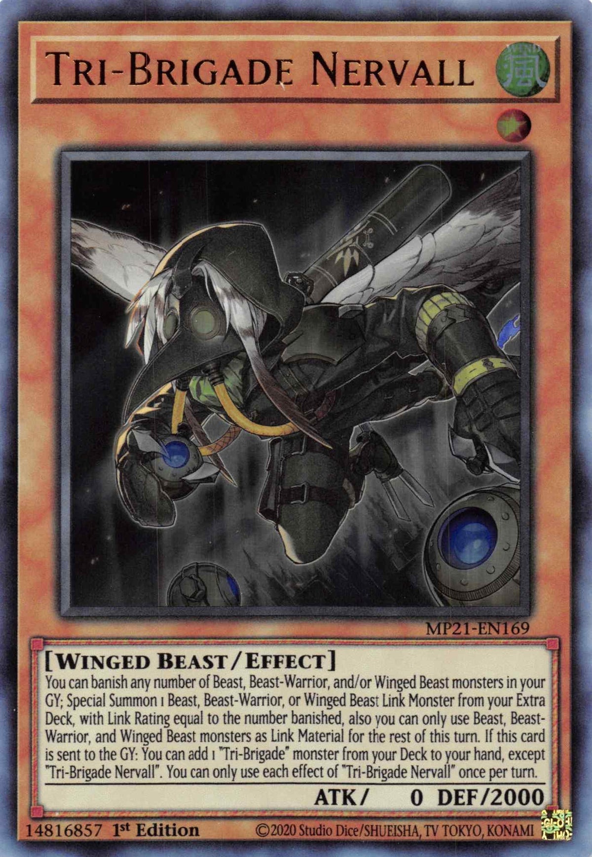 1st Edition, 2021 Tin of Ancient Battles, Effect Monster, Ultra Rare, Wind, Winged Beast Tri-Brigade Nervall [MP21-EN169] Ultra Rare - Trading Card World