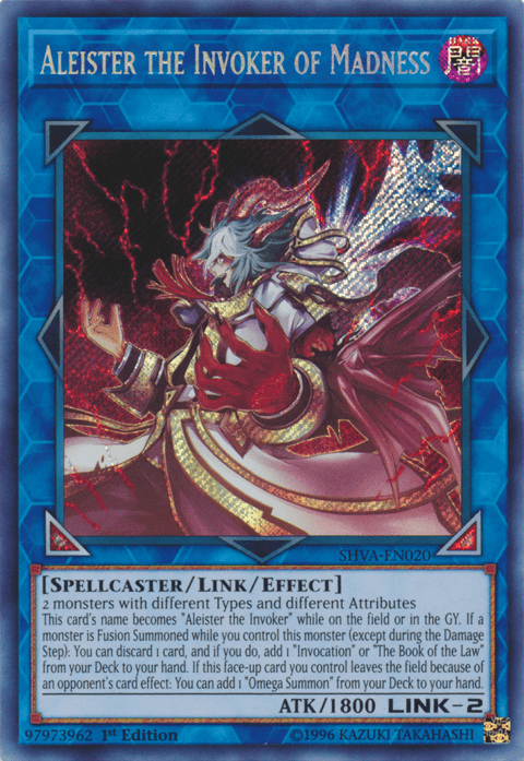 1st Edition, Dark, Link/Effect Monster, Secret Rare, Shadows in Valhalla, Spellcaster Aleister the Invoker of Madness [SHVA-EN020] Secret Rare - Trading Card World