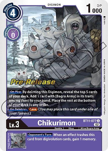 BT11-077, Digimon, Dimensional Phase Pre-Release Promos, Mine/Bagra Army, Purple, Rookie, Uncommon, Virus Chikurimon [BT11-077] [Dimensional Phase Pre-Release Promos] - Trading Card World