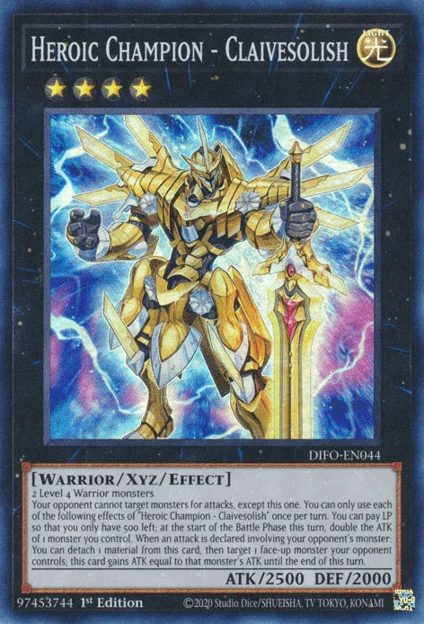 1st Edition, Dimension Force, Light, Super Rare, Warrior, Xyz/Effect Monster Heroic Champion - Claivesolish [DIFO-EN044] Super Rare - Trading Card World