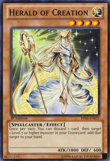 1st Edition, Battle Pack 2: War of the Giants, Effect Monster, Light, Mosaic Rare, Spellcaster, Unlimited Herald of Creation [BP02-EN053] Mosaic Rare - Trading Card World