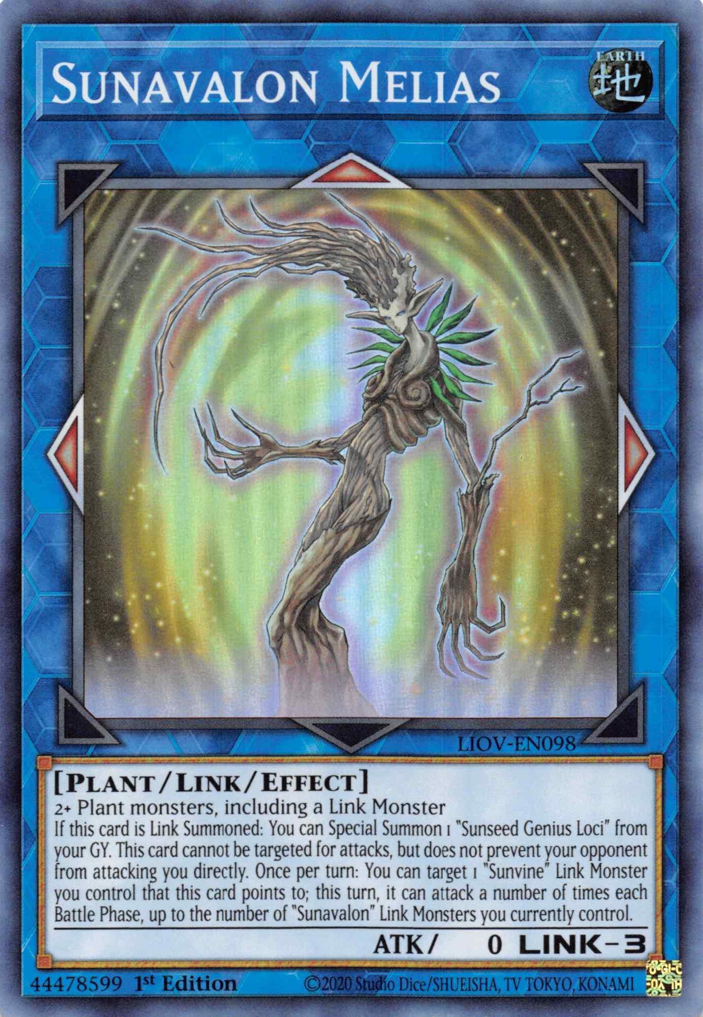 1st Edition, Earth, Lightning Overdrive, Link/Effect Monster, Plant, Super Rare Sunavalon Melias [LIOV-EN098] Super Rare - Trading Card World