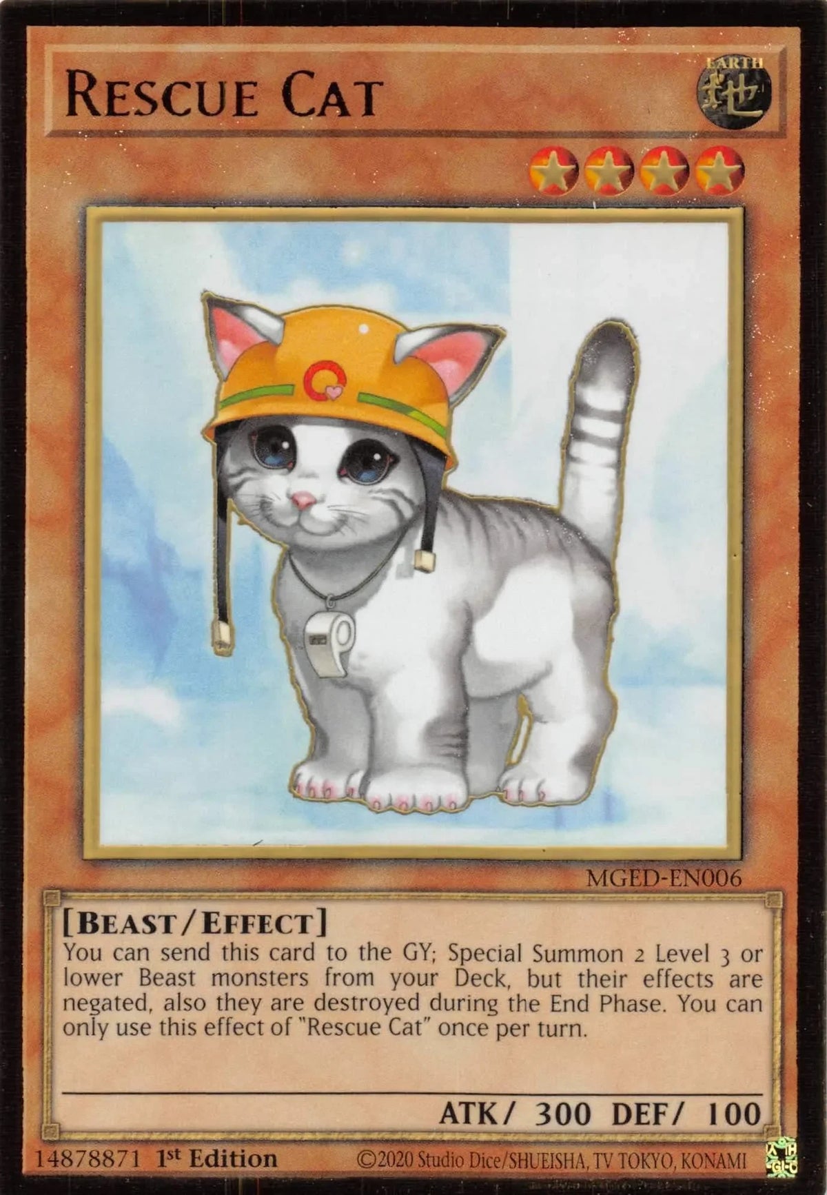 1st Edition, Beast, Earth, Effect Monster, Gold Rare, Maximum Gold: El Dorado Rescue Cat [MGED-EN006] Gold Rare - Trading Card World