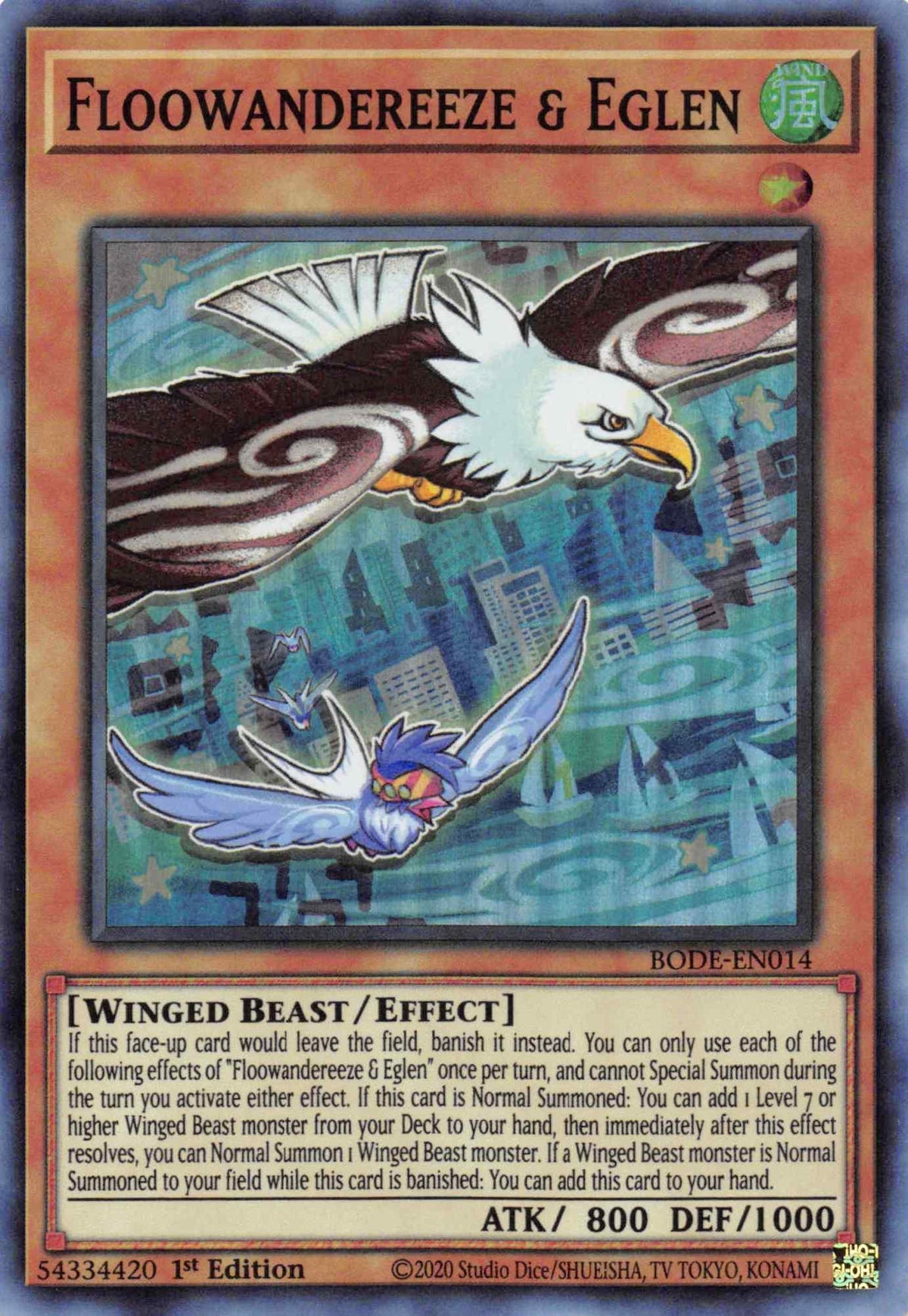 1st Edition, Burst of Destiny, Effect Monster, Super Rare, Wind, Winged Beast Floowandereeze & Eglen [BODE-EN014] Super Rare - Trading Card World