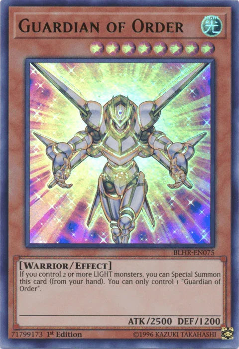1st Edition, Battles of Legend: Hero's Revenge, Effect Monster, Light, Ultra Rare, Warrior Guardian of Order [BLHR-EN075] Ultra Rare - Trading Card World