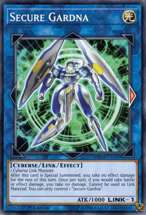 1st Edition, 2018 Mega-Tins Mega Pack, Common, Cyberse, Light, Link/Effect Monster Secure Gardna [MP18-EN199] Common - Trading Card World