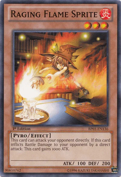 1st Edition, Battle Pack: Epic Dawn, Common, Effect Monster, Fire, Pyro, Unlimited Raging Flame Sprite [BP01-EN136] Common - Trading Card World