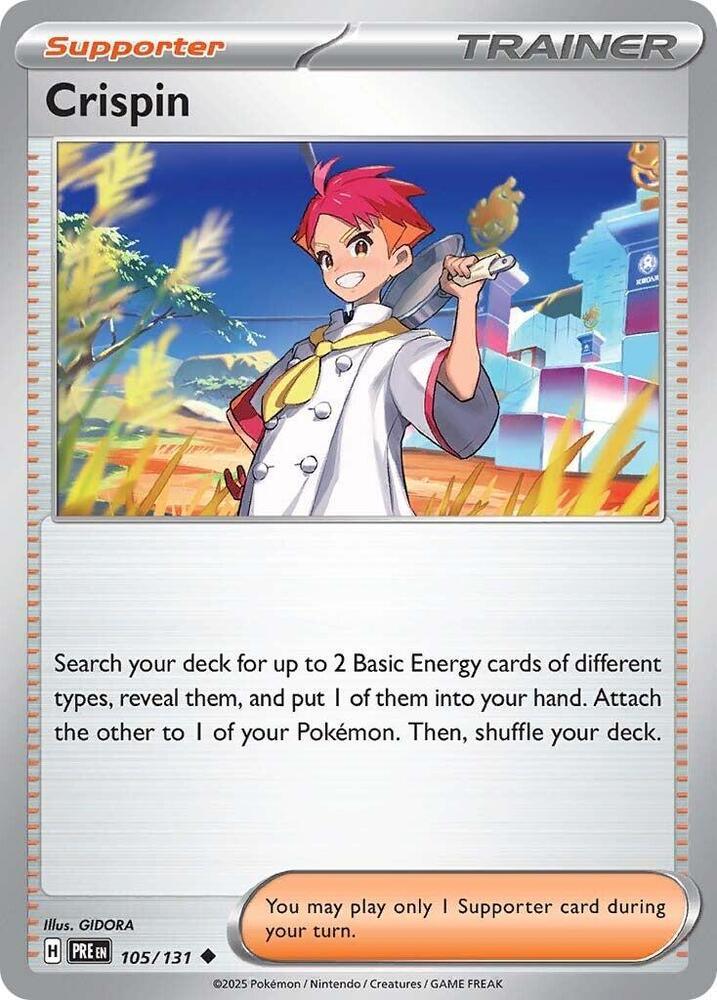 105, Normal, Reverse Holofoil, Scarlet & Violet: Prismatic Evolutions, Supporter, Uncommon Crispin (105/131) [Scarlet & Violet: Prismatic Evolutions] - Trading Card World