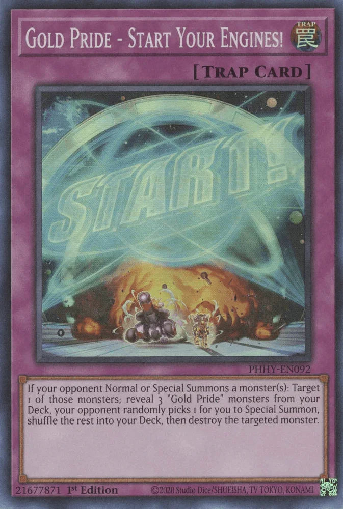 1st Edition, Normal Trap, Photon Hypernova, Super Rare, Trap Gold Pride - Start Your Engines! [PHHY-EN092] Super Rare - Trading Card World