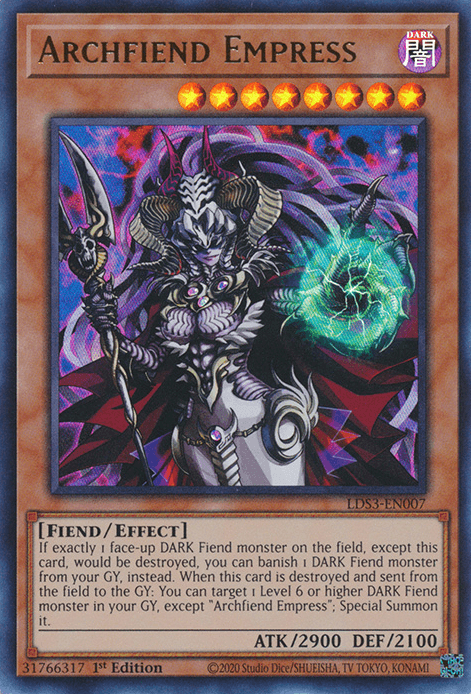 1st Edition, Dark, Effect Monster, Fiend, Legendary Duelists: Season 3, Ultra Rare Archfiend Empress [LDS3-EN007] Ultra Rare - Trading Card World