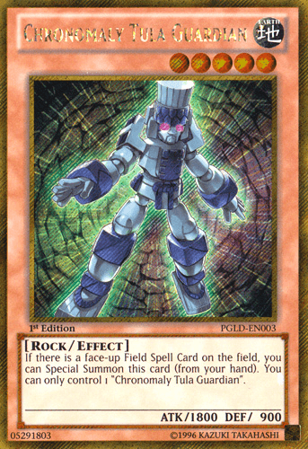 1st Edition, Earth, Effect Monster, Gold Secret Rare, Premium Gold, Rock, Unlimited Chronomaly Tula Guardian [PGLD-EN003] Gold Secret Rare - Trading Card World