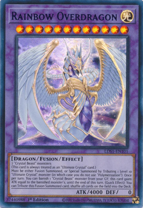 1st Edition, Dragon, Fusion/Effect Monster, Legendary Duelists: Season 1, Light, Ultra Rare Rainbow Overdragon (Purple) [LDS1-EN101] Ultra Rare - Trading Card World