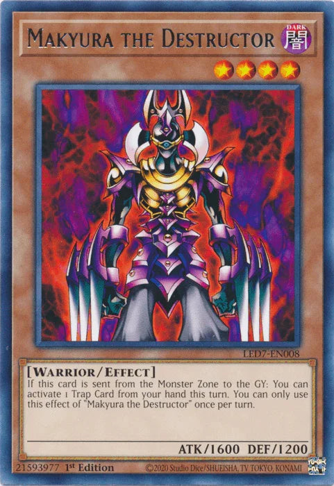 1st Edition, Dark, Effect Monster, Legendary Duelists: Rage of Ra, Rare, Unlimited, Warrior Makyura the Destructor [LED7-EN008] Rare - Trading Card World