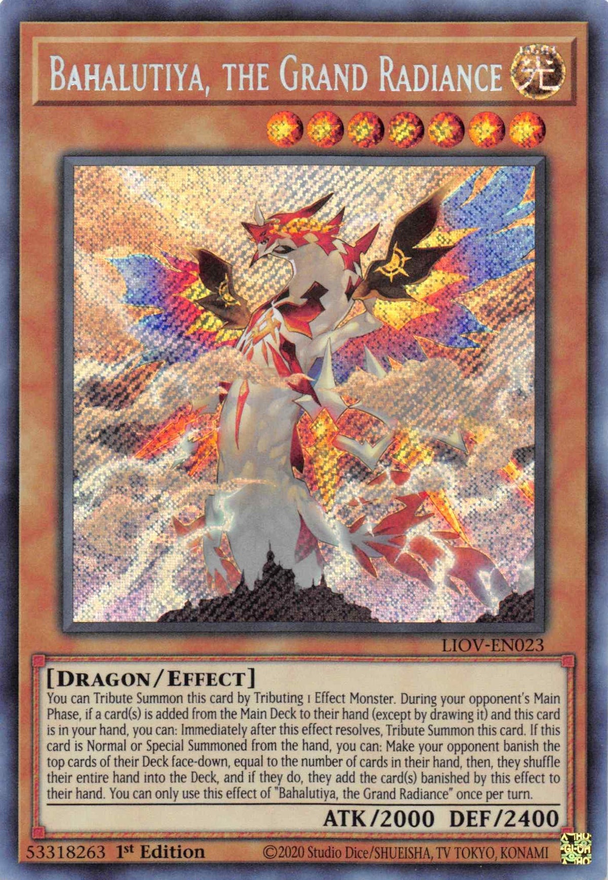 1st Edition, Dragon, Effect Monster, Light, Lightning Overdrive, Secret Rare Bahalutiya, the Grand Radiance [LIOV-EN023] Secret Rare - Trading Card World