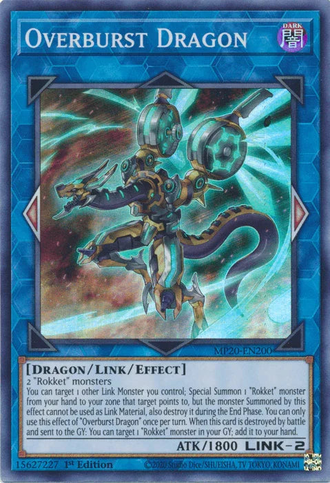1st Edition, 2020 Tin of Lost Memories, Dark, Dragon, Link/Effect Monster, Super Rare Overburst Dragon [MP20-EN200] Super Rare - Trading Card World