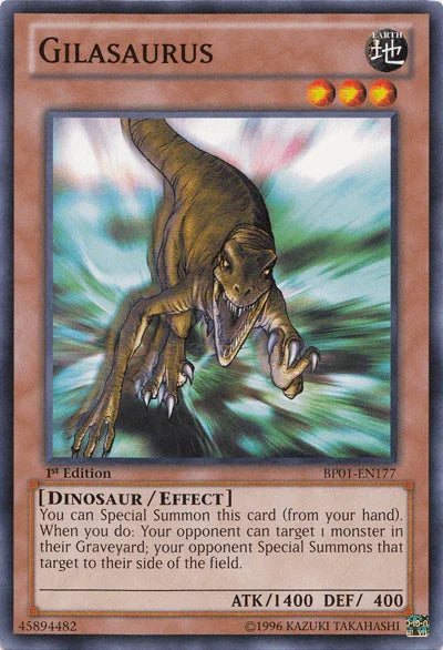 1st Edition, Battle Pack: Epic Dawn, Common, Dinosaur, Earth, Effect Monster, Unlimited Gilasaurus [BP01-EN177] Common - Trading Card World