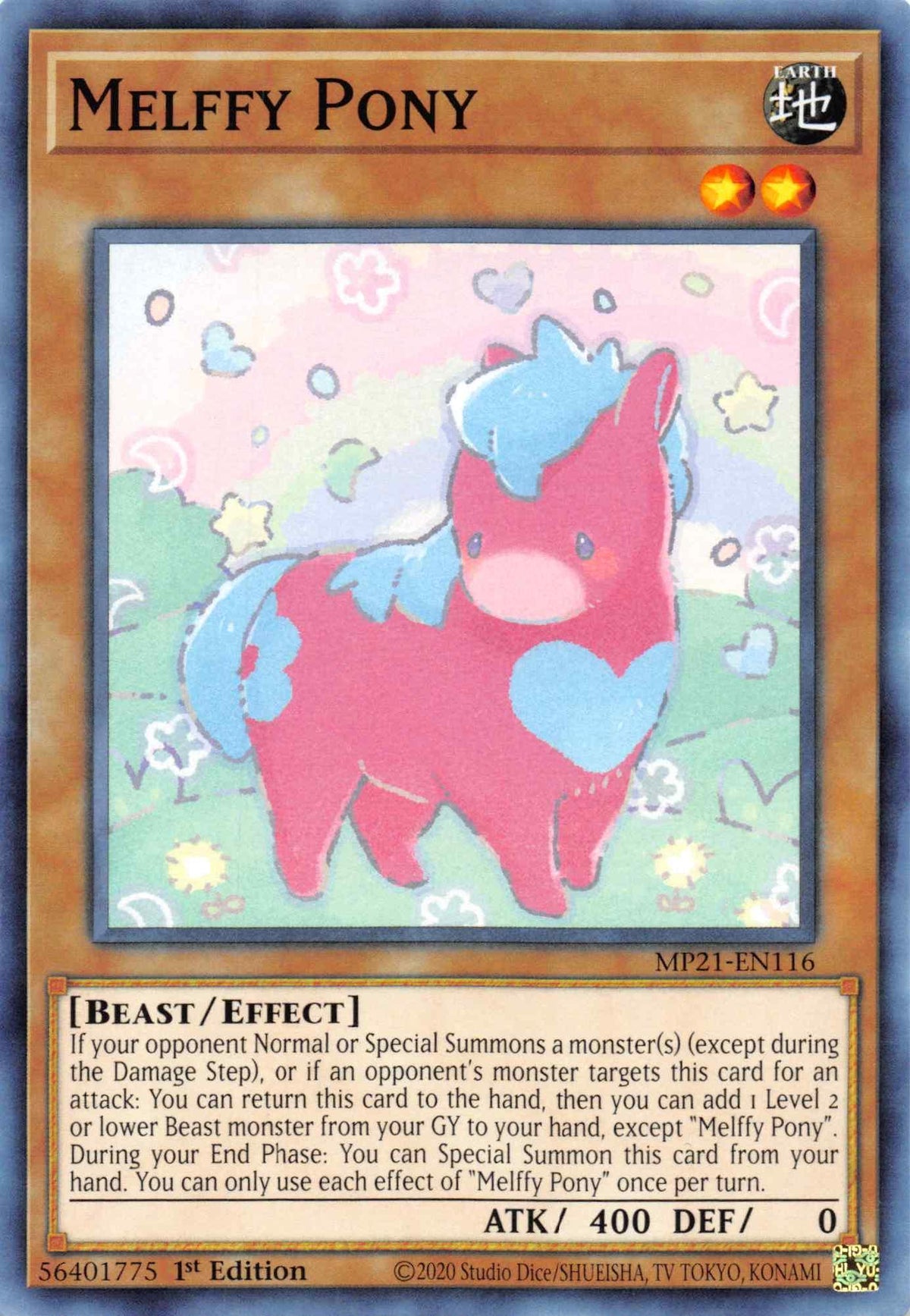 1st Edition, 2021 Tin of Ancient Battles, Beast, Common, Earth, Effect Monster Melffy Pony [MP21-EN116] Common - Trading Card World