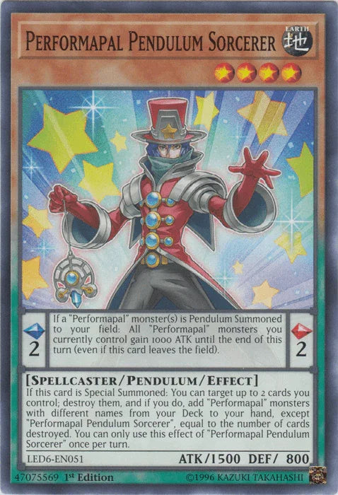 1st Edition, Common, Earth, Legendary Duelists: Magical Hero, Pendulum/Effect Monster, Spellcaster, Unlimited Performapal Pendulum Sorcerer [LED6-EN051] Common - Trading Card World