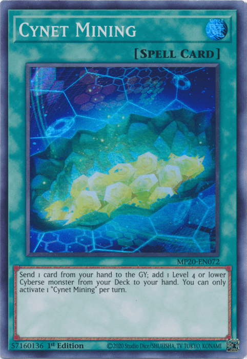 1st Edition, 2020 Tin of Lost Memories, Normal Spell, Spell, Super Rare Cynet Mining [MP20-EN072] Super Rare - Trading Card World
