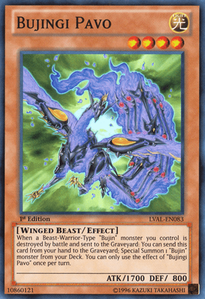 1st Edition, Effect Monster, Legacy of the Valiant, Light, Super Rare, Unlimited, Winged Beast Bujingi Pavo [LVAL-EN083] Super Rare - Trading Card World