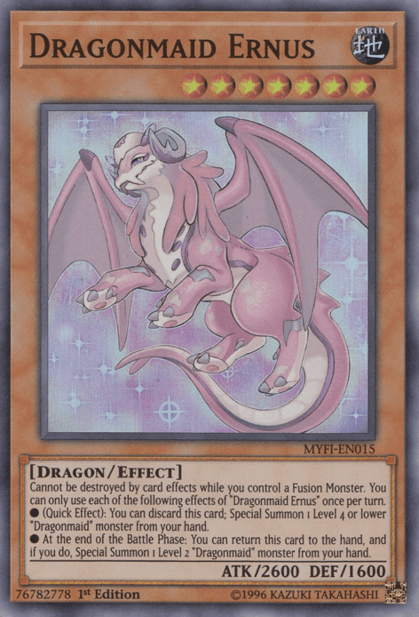 1st Edition, Dragon, Earth, Effect Monster, Mystic Fighters, Super Rare Dragonmaid Ernus [MYFI-EN015] Super Rare - Trading Card World