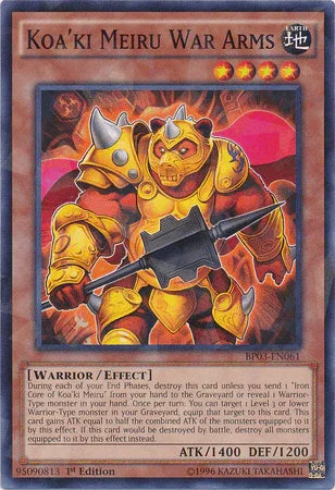 1st Edition, Battle Pack 3: Monster League, Earth, Effect Monster, Shatterfoil Rare, Warrior Koa'ki Meiru War Arms [BP03-EN061] Shatterfoil Rare - Trading Card World