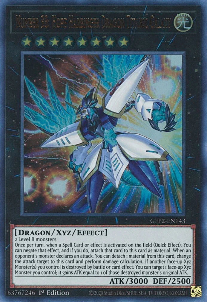 1st Edition, Dragon, Ghosts From the Past: The 2nd Haunting, Light, Ultra Rare, Xyz/Effect Monster Number 38: Hope Harbinger Dragon Titanic Galaxy [GFP2-EN143] Ultra Rare - Trading Card World