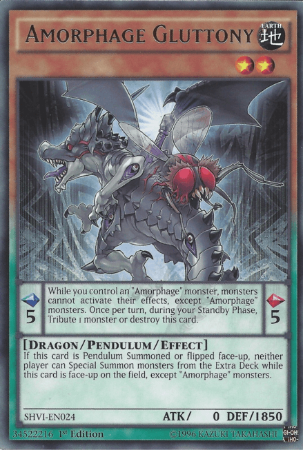 1st Edition, Dragon, Earth, Pendulum/Effect Monster, Rare, Shining Victories, Unlimited Amorphage Gluttony [SHVI-EN024] Rare - Trading Card World