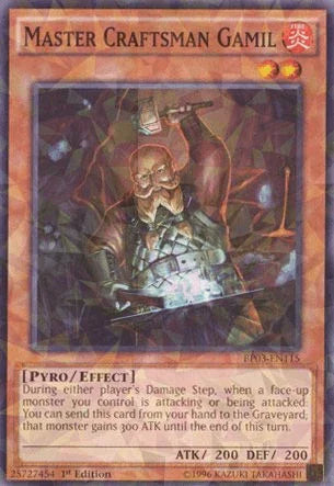 1st Edition, Battle Pack 3: Monster League, Effect Monster, Fire, Pyro, Shatterfoil Rare Master Craftsman Gamil [BP03-EN115] Shatterfoil Rare - Trading Card World