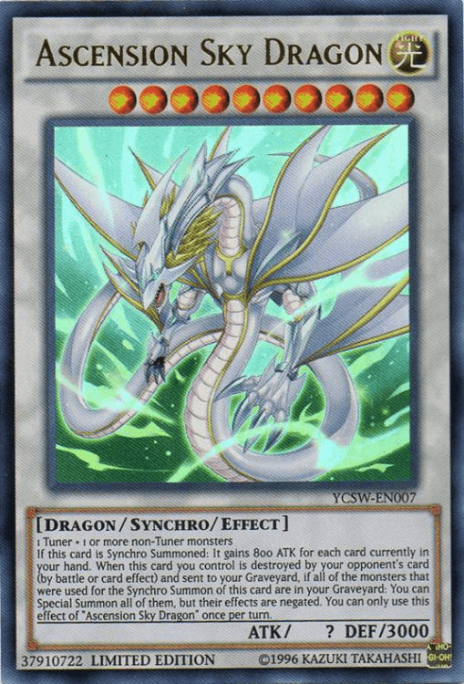 Dragon, Light, Limited, Synchro/Effect Monster, Ultra Rare, Yu-Gi-Oh! Championship Series Prize Cards Ascension Sky Dragon [YCSW-EN007] Ultra Rare - Trading Card World