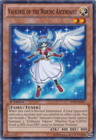 1st Edition, Fairy, Light, Star Pack 2014, Starfoil Rare, Tuner Monster Valkyrie of the Nordic Ascendant [SP14-EN047] Starfoil Rare - Trading Card World