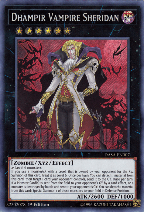 1st Edition, Dark, Dark Saviors, Secret Rare, Unlimited, Xyz/Effect Monster, Zombie Dhampir Vampire Sheridan [DASA-EN007] Secret Rare - Trading Card World