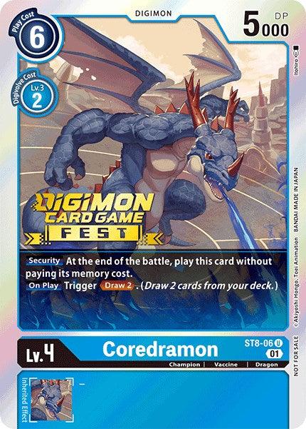 Blue, Champion, Digimon, Dragon, Promo, ST8-06, Starter Deck: Ulforce Veedramon Promos, Vaccine Coredramon [ST8-06] (Digimon Card Game Fest 2022) [Starter Deck: Ulforce Veedramon Promos] - Trading Card World