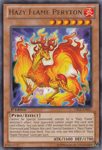 1st Edition, Cosmo Blazer, Effect Monster, Fire, Pyro, Rare, Unlimited Hazy Flame Peryton [CBLZ-EN031] Rare - Trading Card World
