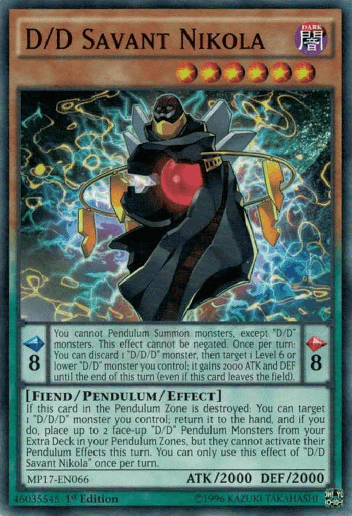 1st Edition, 2017 Mega-Tins Mega Pack, Common, Dark, Fiend, Pendulum/Effect Monster D/D Savant Nikola [MP17-EN066] Common - Trading Card World