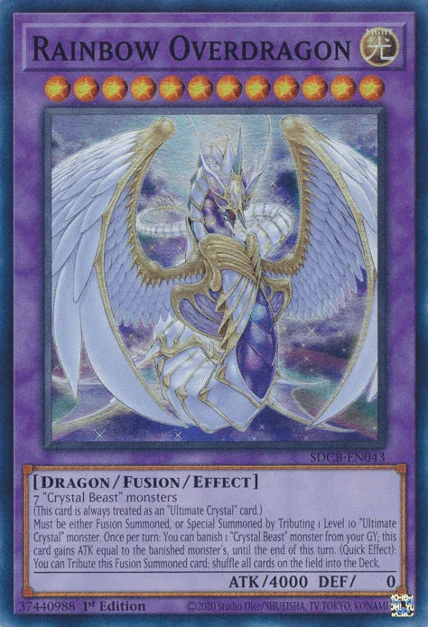 1st Edition, Dragon, Fusion/Effect Monster, Light, Structure Deck: Legend of the Crystal Beasts, Super Rare Rainbow Overdragon [SDCB-EN043] Super Rare - Trading Card World