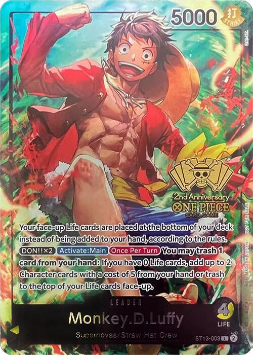 Leader, One Piece Promotion Cards, Promotional Cards, Straw Hat Crew, Supernovas Monkey.D.Luffy (2nd Anniversary Tournament) [One Piece Promotion Cards] - Trading Card World