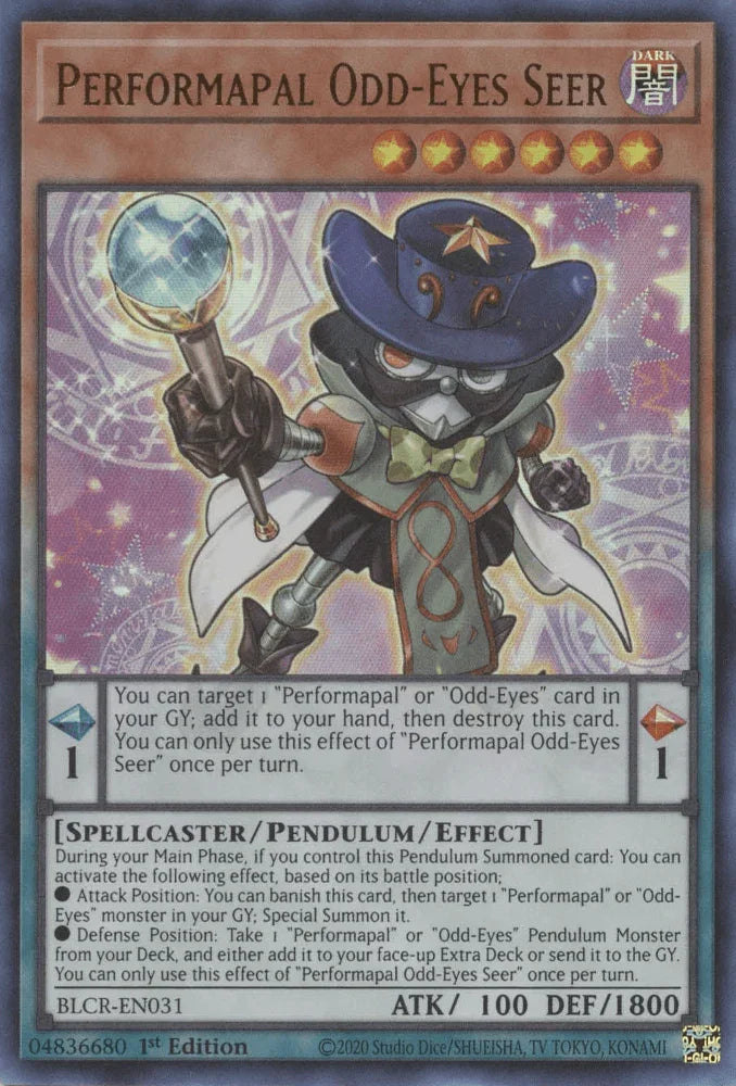 1st Edition, Battles of Legend: Crystal Revenge, Dark, Pendulum/Effect Monster, Spellcaster, Ultra Rare Performapal Odd-Eyes Seer [BLCR-EN031] Ultra Rare - Trading Card World