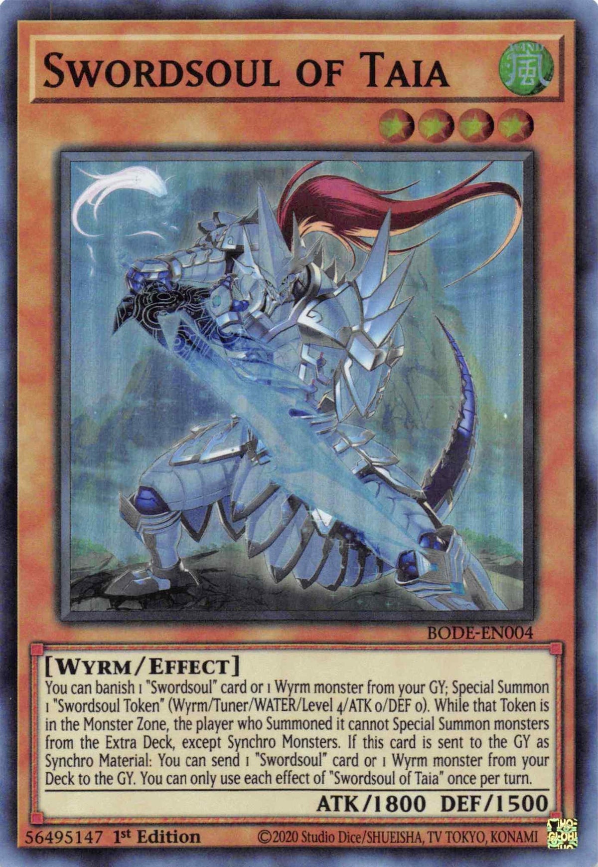 1st Edition, Burst of Destiny, Effect Monster, Super Rare, Wind, Wyrm Swordsoul of Taia [BODE-EN004] Super Rare - Trading Card World