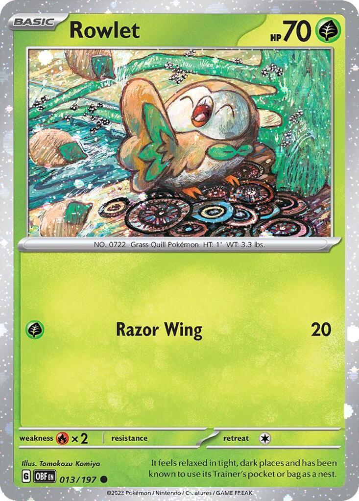 013, Common, Fire [x2], Grass, Holofoil, Miscellaneous Cards Rowlet (013/197) (Cosmos Holo) [Miscellaneous Cards] - Trading Card World
