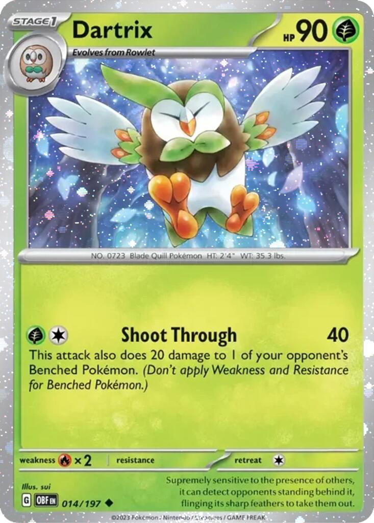 014, Fire [x2], Grass, Holofoil, Miscellaneous Cards, Uncommon Dartrix (014/197) (Cosmos Holo) [Miscellaneous Cards] - Trading Card World