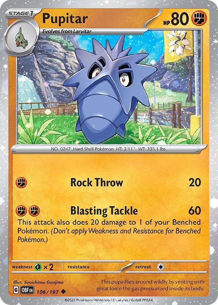 106, Fighting, Grass [x2], Holofoil, Miscellaneous Cards, Uncommon Pupitar (106/197) (Cosmos Holo) [Miscellaneous Cards] - Trading Card World