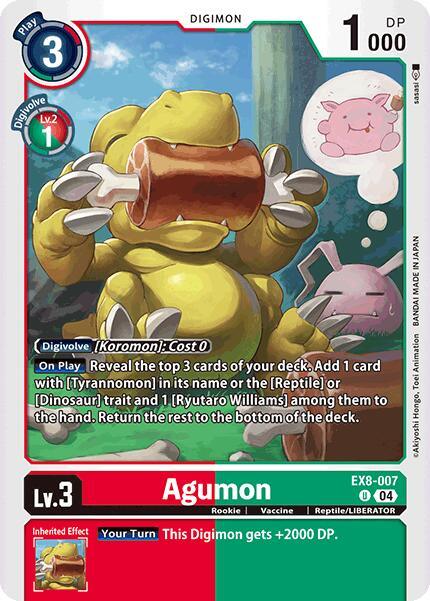 Chain of Liberation, Digimon, EX8-007, Red;Green, Reptile/LIBERATOR, Rookie, Uncommon, Vaccine Agumon [EX8-007] - EX8-007 [Chain of Liberation] - Trading Card World