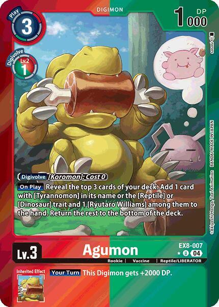 Chain of Liberation, Digimon, EX8-007, Red;Green, Reptile/LIBERATOR, Rookie, Uncommon, Vaccine Agumon [EX8-007] - EX8-007 (Limited Foil) [Chain of Liberation] - Trading Card World