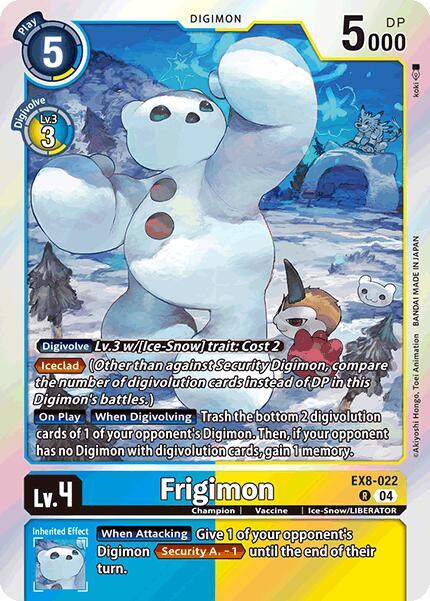 Blue;Yellow, Chain of Liberation, Champion, Digimon, EX8-022, Ice-Snow/LIBERATOR, Rare, Vaccine Frigimon [EX8-022] [Chain of Liberation] - Trading Card World