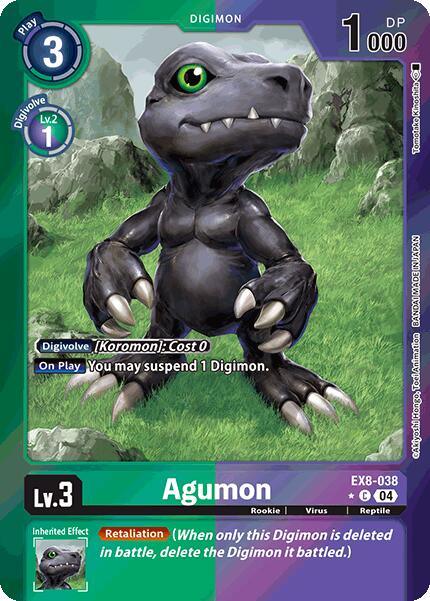 Chain of Liberation, Common, Digimon, EX8-038, Green;Purple, Reptile, Rookie, Virus Agumon [EX8-038] - EX8-038 (Limited Foil) [Chain of Liberation] - Trading Card World