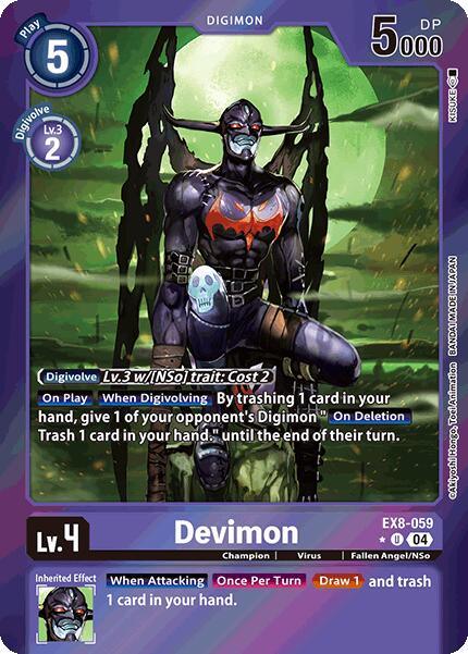 Chain of Liberation, Champion, Digimon, EX8-059, Fallen Angel/NSo, Purple, Uncommon, Virus Devimon [EX8-059] (Limited Foil) [Chain of Liberation] - Trading Card World