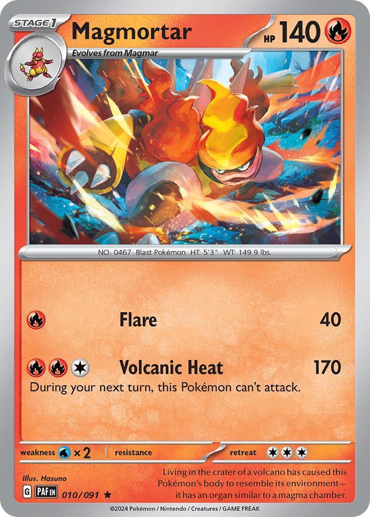 010, Fire, Normal, Rare, Scarlet & Violet: Paldean Fates, Water [x2] Magmortar (010/091) (Theme Deck Exclusive) [Scarlet & Violet: Paldean Fates] - Trading Card World