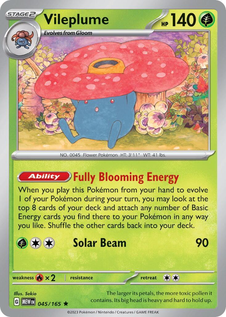 045, Fire [x2], Grass, Normal, Rare, Scarlet & Violet 151 Vileplume (045/165) (Theme Deck Exclusive) [Scarlet & Violet 151] - Trading Card World