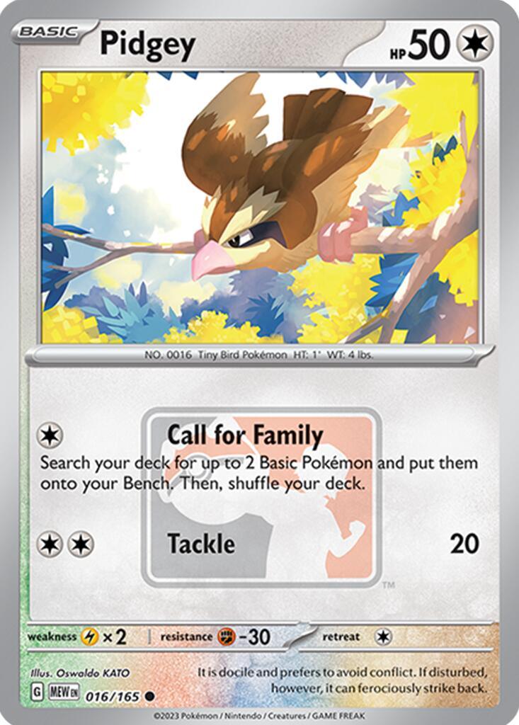 016, Colorless, Common, Fighting [-30], League & Championship Cards, Lightning [x2], Reverse Holofoil Pidgey (016/165) [League & Championship Cards] - Trading Card World